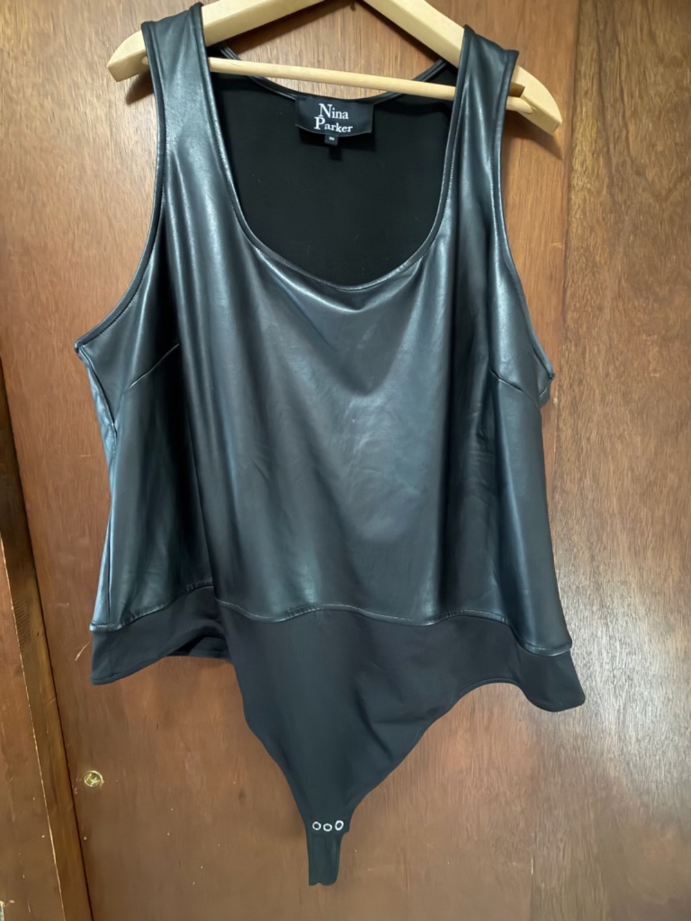 Nina Parker Faux-Leather Black Tank Bodysuit
